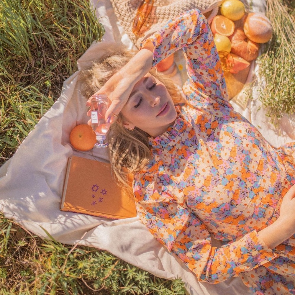 STINE GOYA Floral Maxi Dress in Orange and Blue